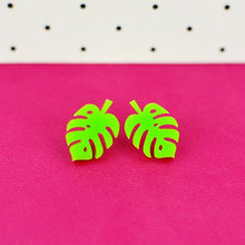 Load image into Gallery viewer, Monstera Leaf Stud Earrings - Acrylic Earrings  - Wooden Earrings - Silly Loaf

