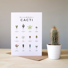 Load image into Gallery viewer, You&#39;re pretty fly for a Cacti - greetings card with cutout houseplant care guide - Everlong Print Co

