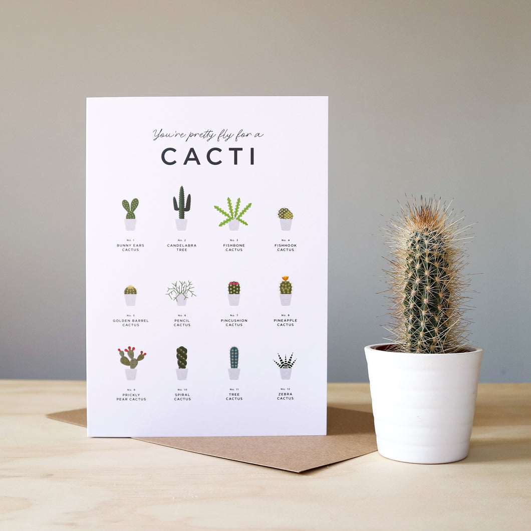 You're pretty fly for a Cacti - greetings card with cutout houseplant care guide - Everlong Print Co