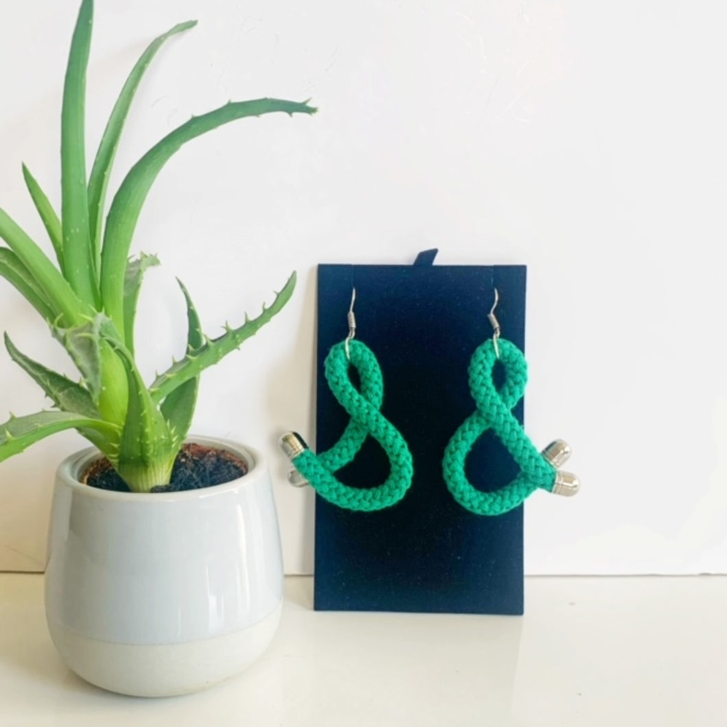 Ampersand Symbol Earrings - Emerald Green - Cotton Rope Jewellery - Handmade by Tinni
