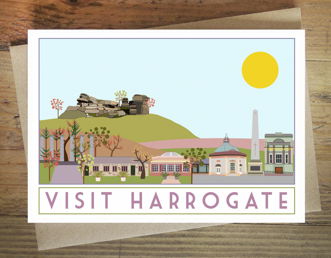 Harrogate greetings card - tourism poster inspired - Sweetpea and Rascal - Yorkshire scenes