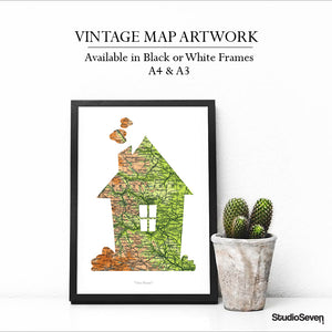 Vintage Map Artwork Framed Print - House - Available as Leeds, Yorkshire or Personalised Designs