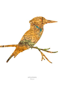 Vintage Map Artwork Framed Print - Kingfisher - Available as Leeds, Yorkshire or Personalised Designs