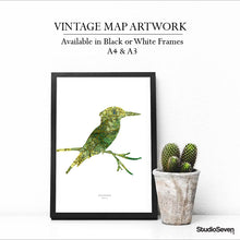 Load image into Gallery viewer, Vintage Map Artwork Framed Print - Kingfisher - Available as Leeds, Yorkshire or Personalised Designs
