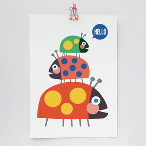 Animal Stack A4 Print - Ladybird, Hedgehog, Turtle, Snail - Emily Spikings