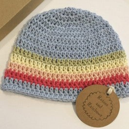 Bamboo and Cotton Crochet Baby Hat - Blues - Robins and Rainbows