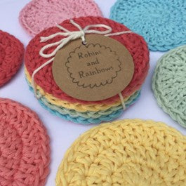 Cotton face scrubbies - crochet facial cleansing pads - Rainbow coloured set of 6 - Robins and Rainbows