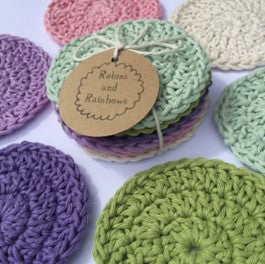 Cotton face scrubbies - crochet facial cleansing pads - Greens/Pinks/Purples - Robins and Rainbows