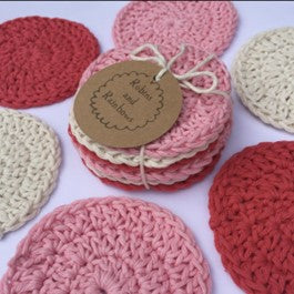 Cotton face scrubbies - crochet facial cleansing pads - Pinks/Reds/Naturals - Robins and Rainbows