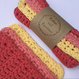 Cotton face cloths - crochet washcloths - Red/Orange/Yellow - Robins and Rainbows