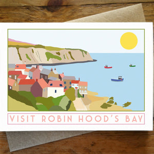 Robin Hood's Bay greetings card - tourism poster inspired - Sweetpea and Rascal - Yorkshire scenes