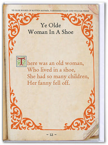 Cheeky Nursery Rhyme Card - The old woman in a shoe - sweary greeting card - Brainbox Candy