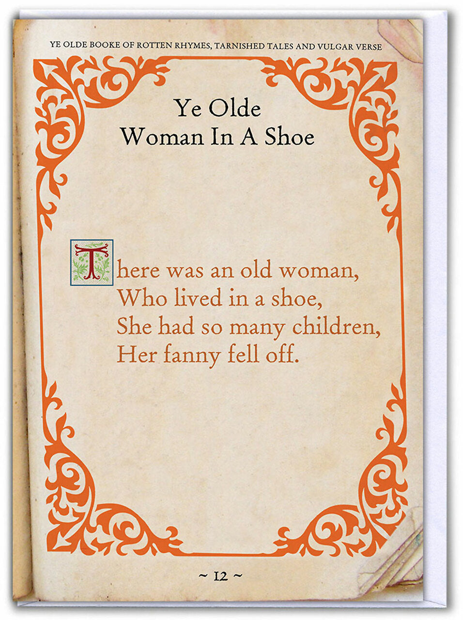 Cheeky Nursery Rhyme Card - The old woman in a shoe - sweary greeting card - Brainbox Candy