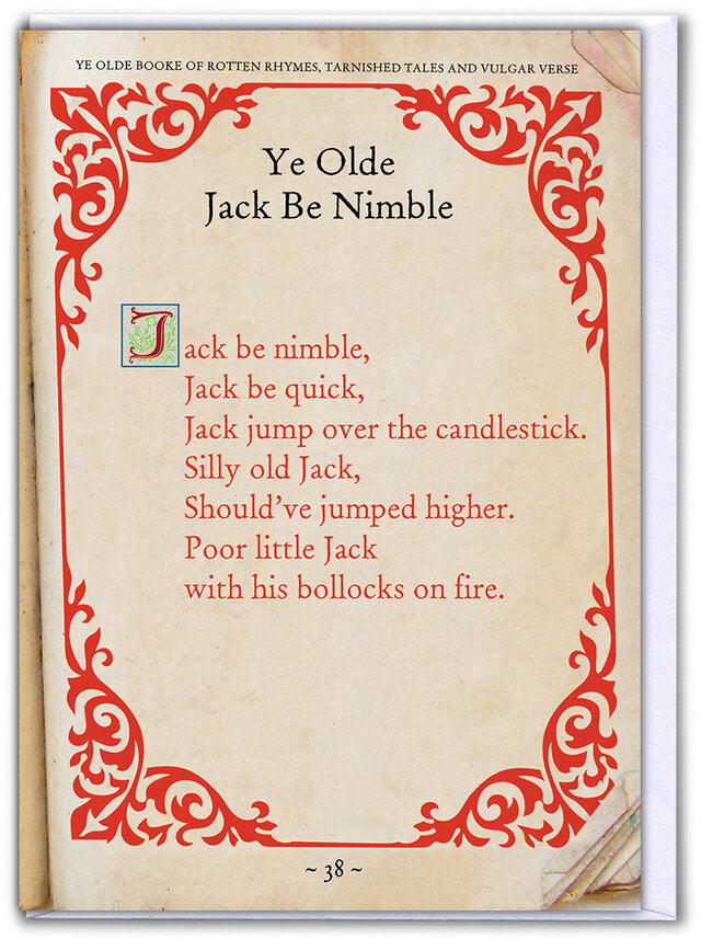 Cheeky Nursery Rhyme Card - Jack be Nimble - sweary greeting card - Brainbox Candy
