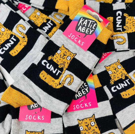 Sweary Cat Socks - C**t - The C Bomb - Katie Abey - Cat lovers - sarcastic gifts