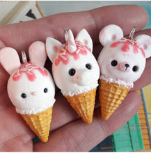 Load image into Gallery viewer, Ice cream Charms - Bunny - Bear - Pins and Noodles - Polymer Clay
