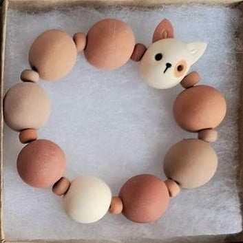 Cat Bracelet - Polymer clay bead bracelet - Pins and Noodles