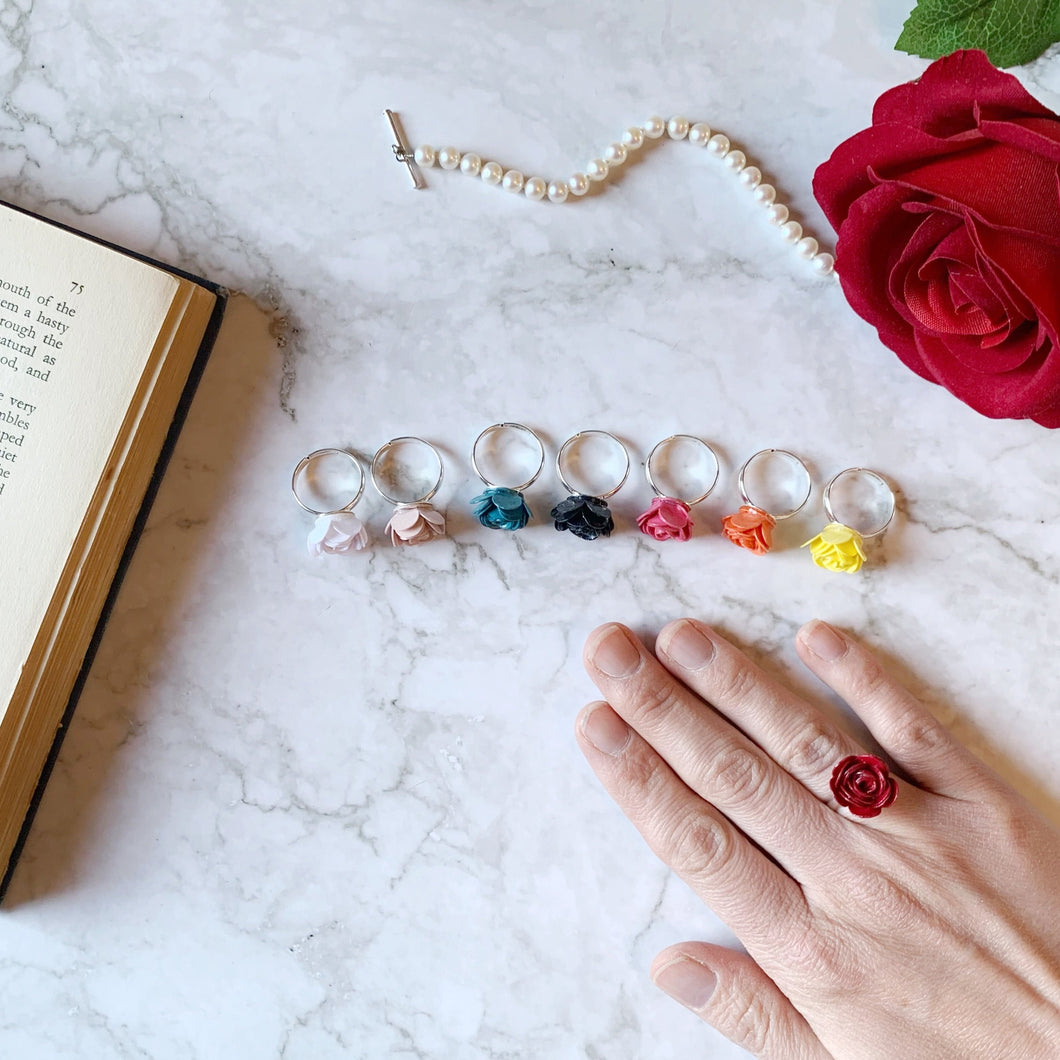 Paper Rose Flower Ring - Adjustable - Lots of Colours - Turn the Page Design