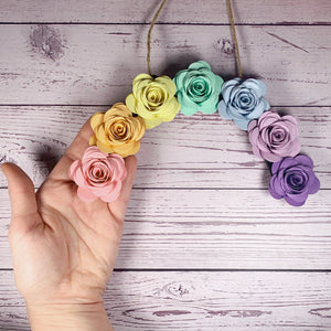 Pastel Rainbow Paper Flower Hanging Arch - Turn the Page Design
