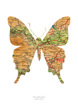 Load image into Gallery viewer, Vintage Map Artwork Framed Print - Butterfly - Available as Leeds, Yorkshire or Personalised Designs
