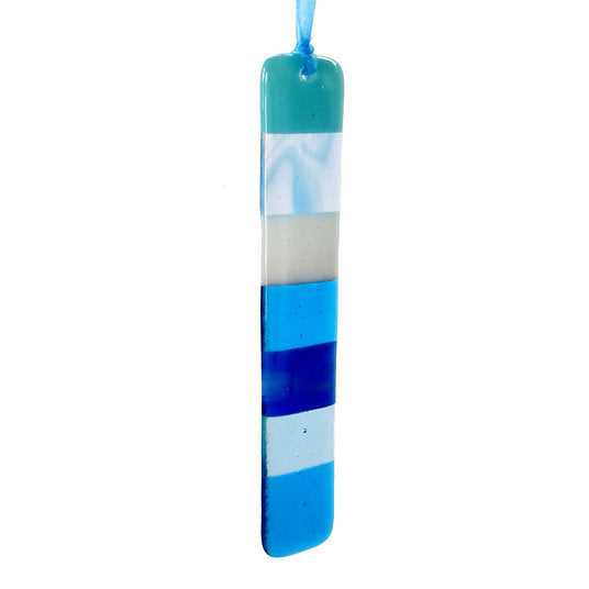 Fused Glass Hanging Decoration - Blues/White - RD Glass