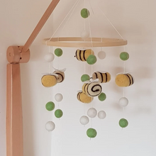 Load image into Gallery viewer, Bumble Bee Green and White Felt Ball Mobile - Useless Buttons
