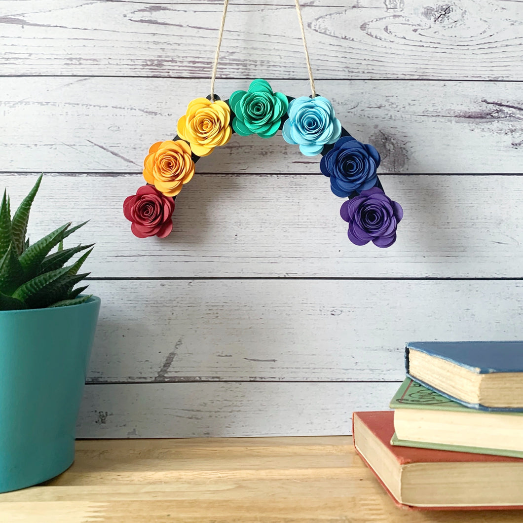 Rainbow Paper Flower Hanging Arch - Turn the Page Design