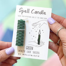 Load image into Gallery viewer, Spell Candle - Green - Wealth, Luck, Success - By Molly&amp;Izzie
