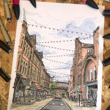 Load image into Gallery viewer, Call Lane Leeds - A4 print - Art by Arjo - Leeds artwork
