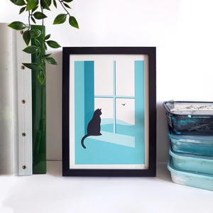 Watching through the Window Screenprint - Cat print in 2 sizes - Or8 Design