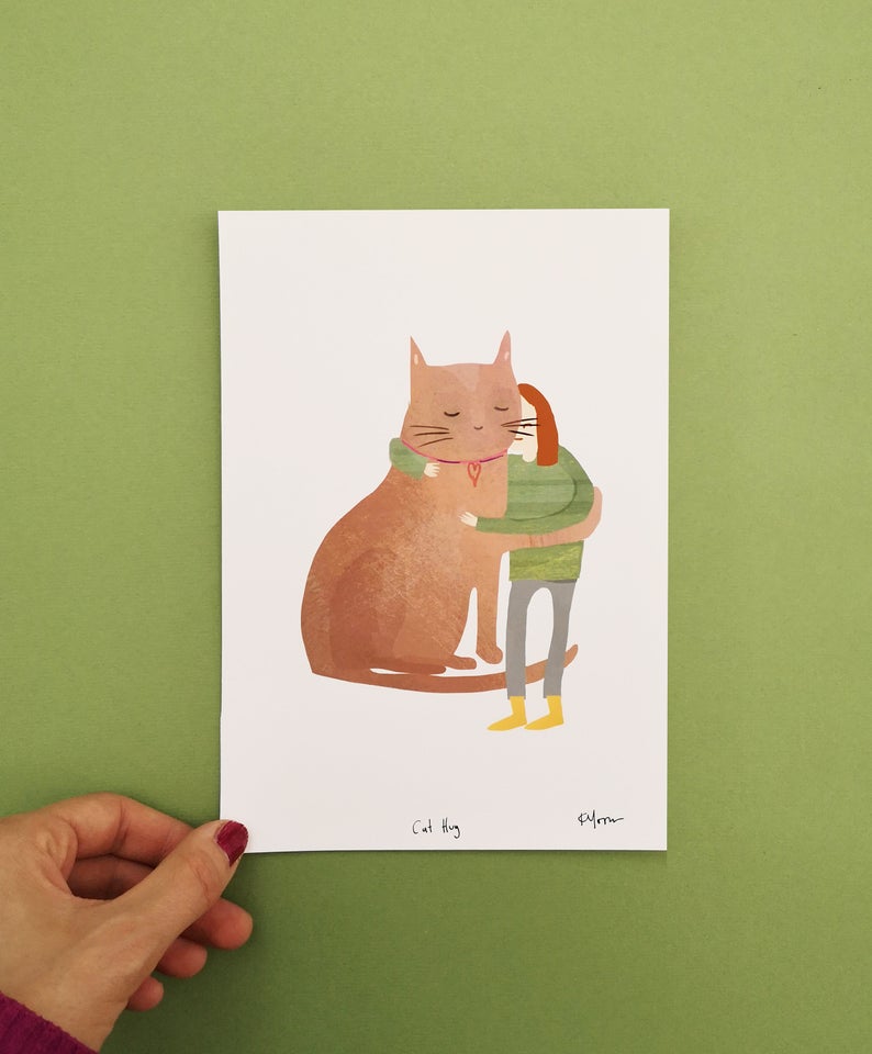 Cat Hugs print - Illustrator Kate - A5 print - cat lovers