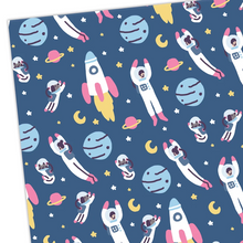 Load image into Gallery viewer, Gift Wrap - Cats and Dogs in space - Whale and Bird - Bright and colourful gift wrap
