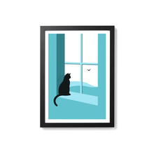 Load image into Gallery viewer, Watching through the Window Screenprint - Cat print in 2 sizes - Or8 Design
