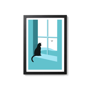 Watching through the Window Screenprint - Cat print in 2 sizes - Or8 Design