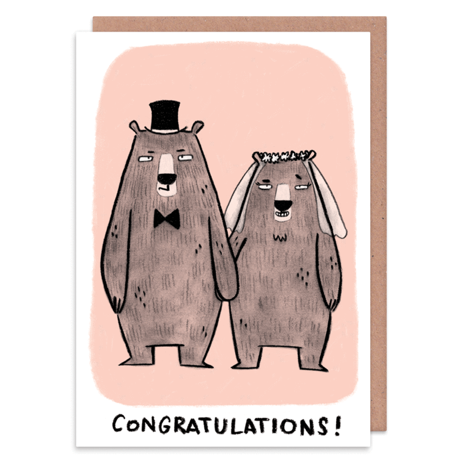 Wedding Day card - Mr and Mrs Bear - Whale and Bird