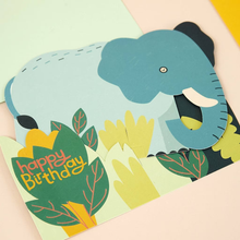 Load image into Gallery viewer, Elephant Birthday Card - 3D pop up card - Raspberry Blossom
