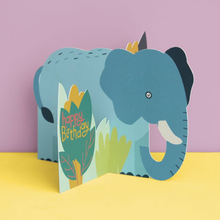 Load image into Gallery viewer, Elephant Birthday Card - 3D pop up card - Raspberry Blossom
