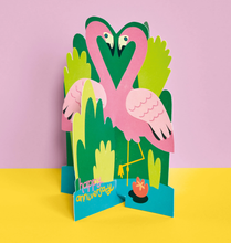 Load image into Gallery viewer, Happy Anniversary - Pink Flamingo Card - 3D pop up card - Raspberry Blossom
