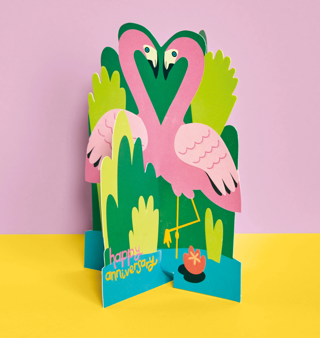 Happy Anniversary - Pink Flamingo Card - 3D pop up card - Raspberry Blossom