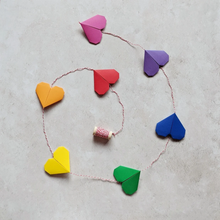 Load image into Gallery viewer, Rainbow Origami Heart Garland - Paper decorations - Origami Blooms
