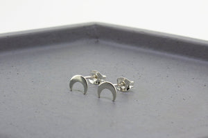Crescent Moon Stud Earrings - Sterling Silver - Maxwell Harrison Jewellery
