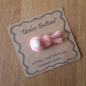 Bunny Rabbit - Needle Felted Brooch - Pink or Grey -  Useless Buttons