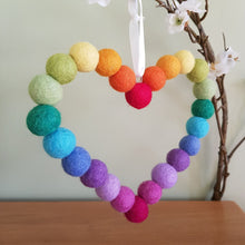 Load image into Gallery viewer, Rainbow Heart - Felt Ball Hanging Decoration - Useless Buttons
