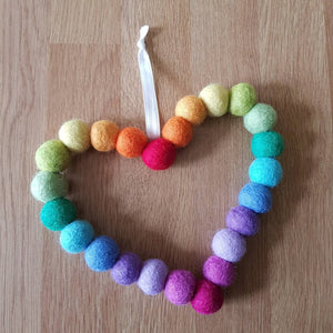 Rainbow Heart - Felt Ball Hanging Decoration - Useless Buttons