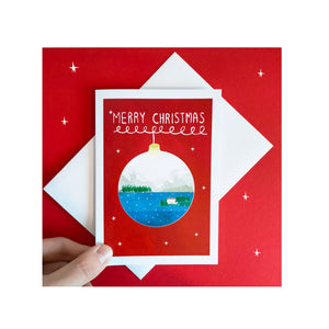 Red Merry Christmas Card - Retro Christmas Bauble Card - Greetings card - Illustrator Kate