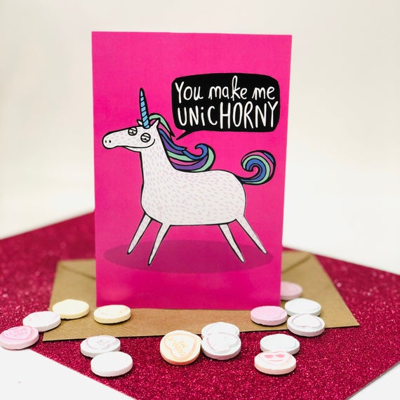 You make me unichorny - cheeky Greetings card - Katie Abey - love, anniversary, Valentines