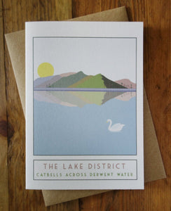 Catbells Lake District greetings card - tourism poster inspired - Sweetpea and Rascal