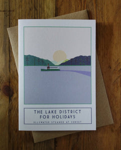 Ullswater Steamer Lake District greetings card - tourism poster inspired - Sweetpea and Rascal