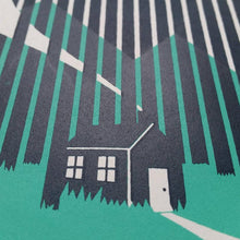 Load image into Gallery viewer, Cabin in the woods - Square screen print - Art print  - Adventurers - Scandinavian Design - Or8 Design
