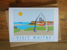Load image into Gallery viewer, Whitby greetings card - tourism poster inspired - Sweetpea and Rascal - seaside - Yorkshire coast

